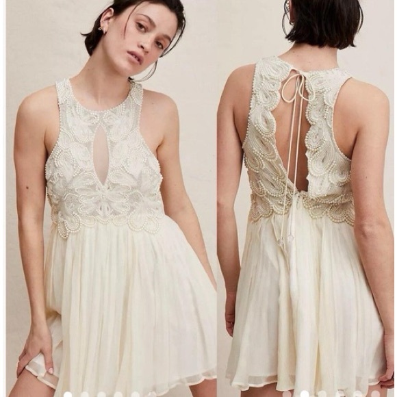 NWT Free People Pearly Embellished Mini Halter Dress Size 2 - Picture 1 of 12